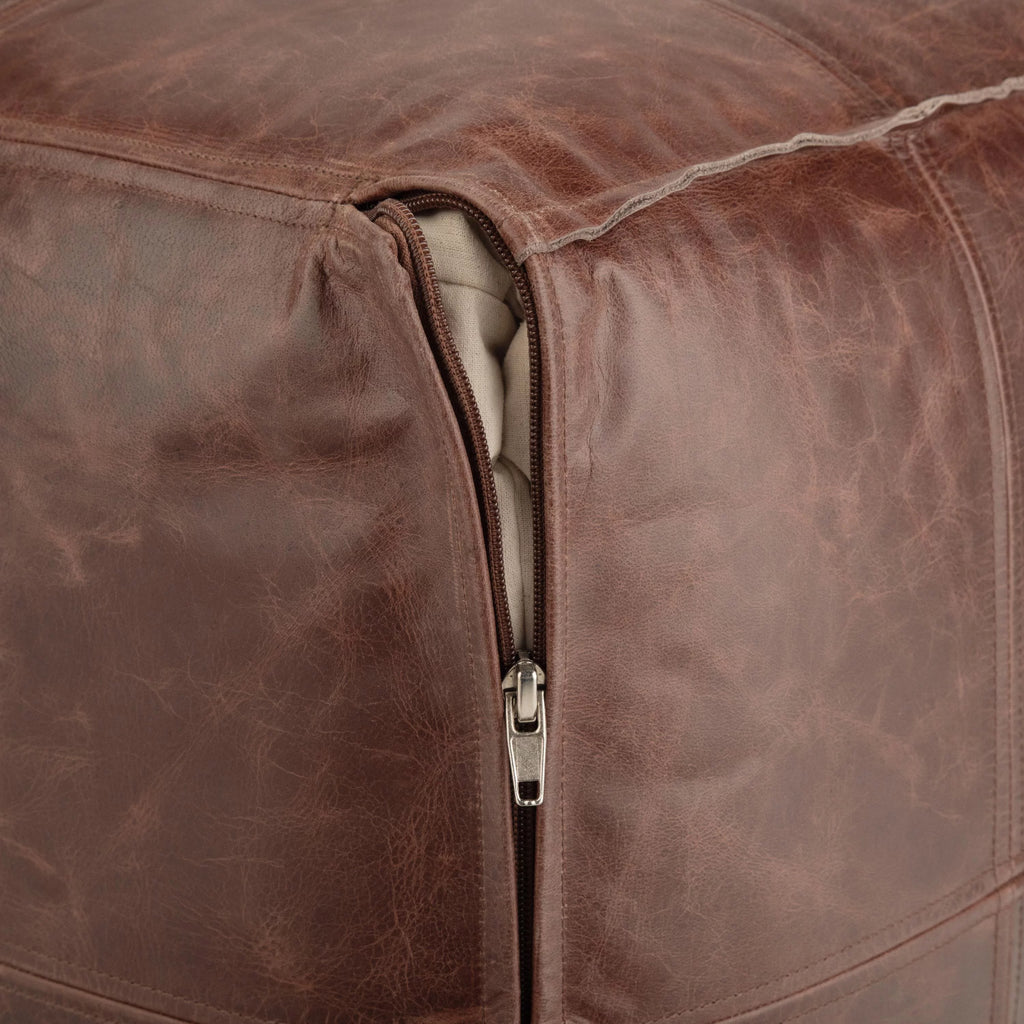 Brown Genuine Leather Pouf H1447