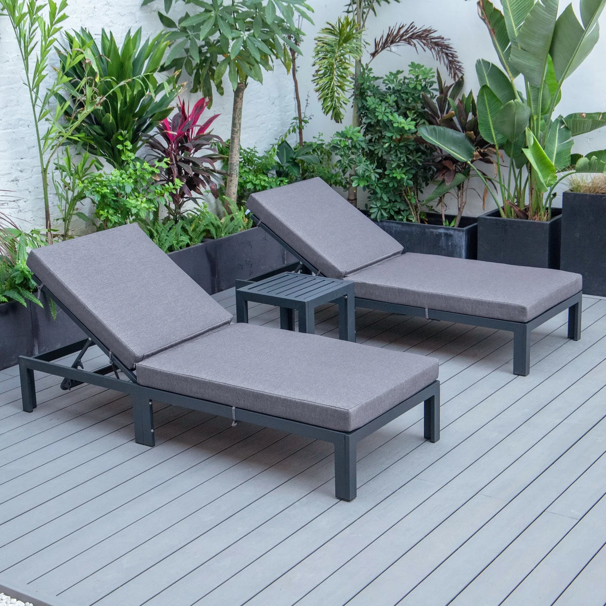 Outdoor Chaise Lounge Chair Set of 2 with Side Table & Cushions N347