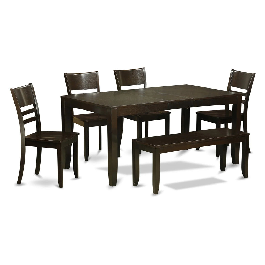 6 Piece Cappuccino Dining Table and 4 Chairs with Bench F5068