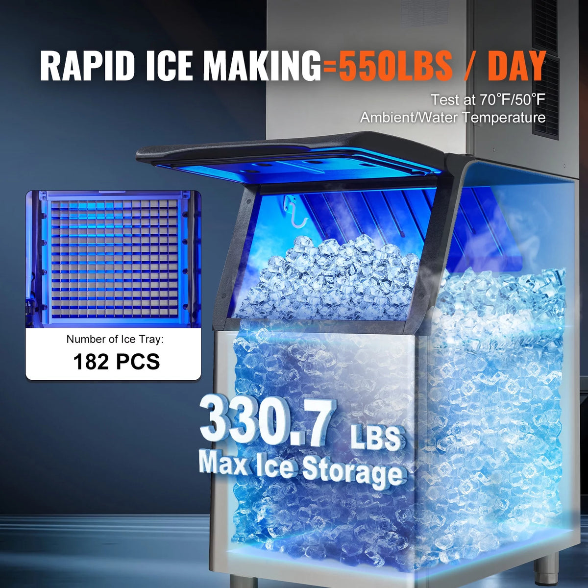 Commercial Ice Maker with 330.7LBS Storage Bin X66622