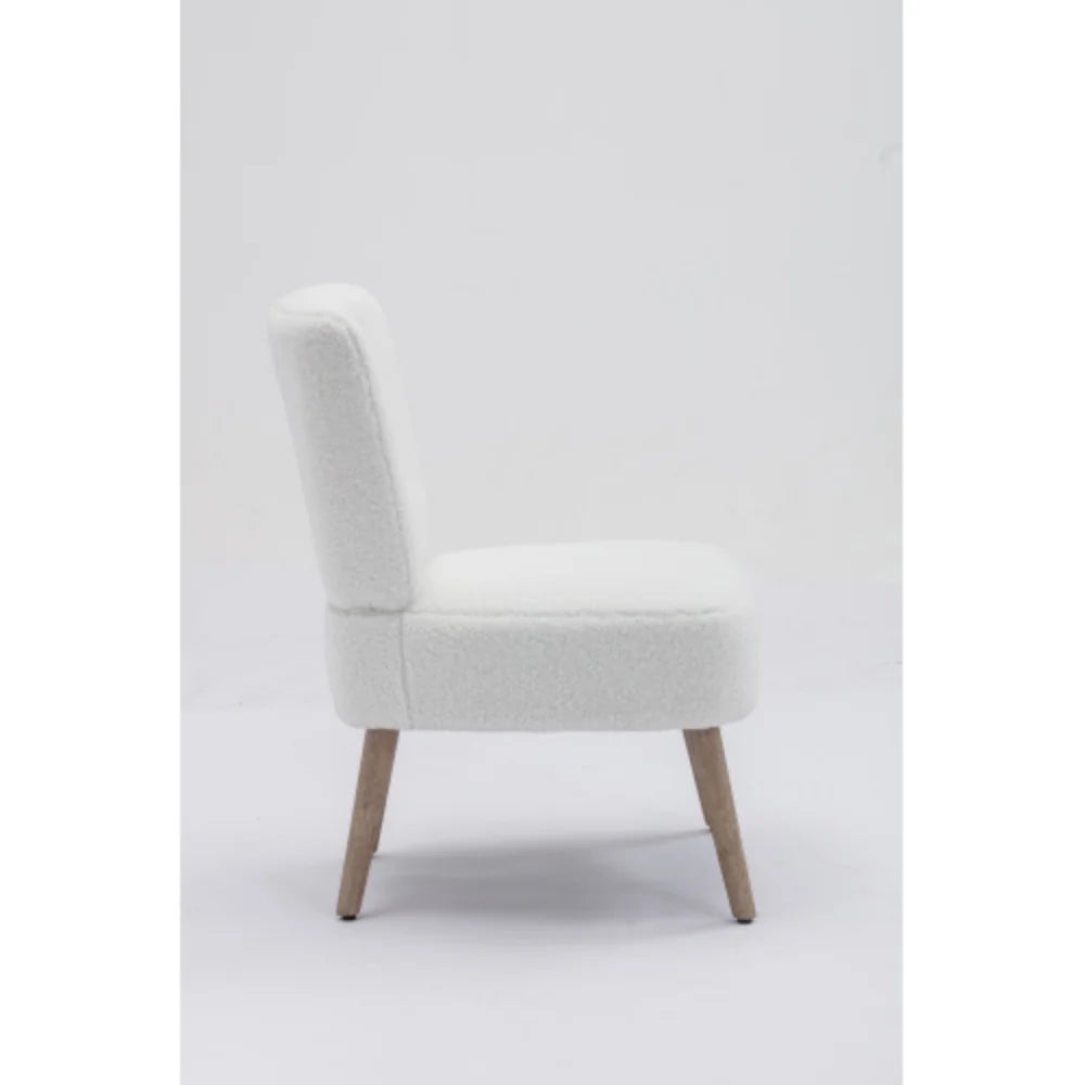 White Teddy Fabric Slipper Chair with Wooden Legs D21093