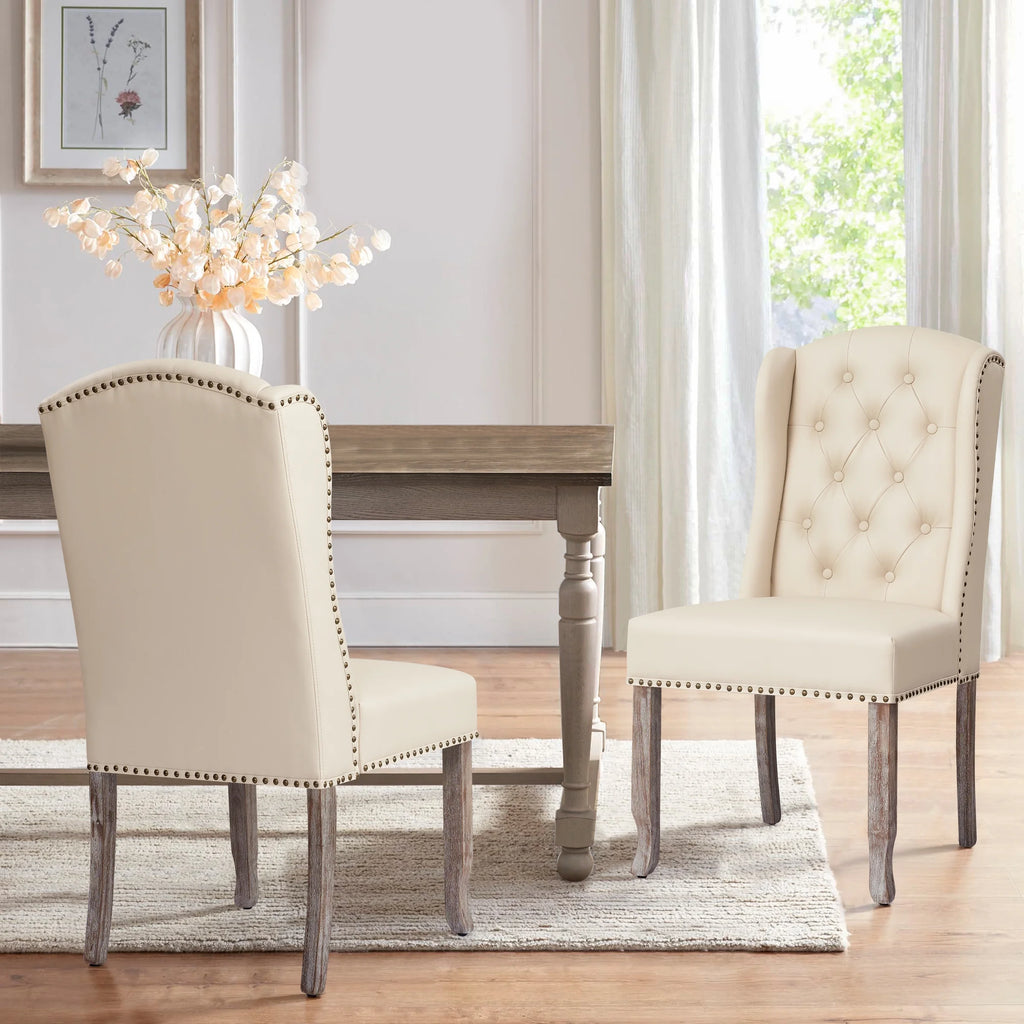 Waterproof PU Leather Dining Chairs Set of 4 Beige P503005