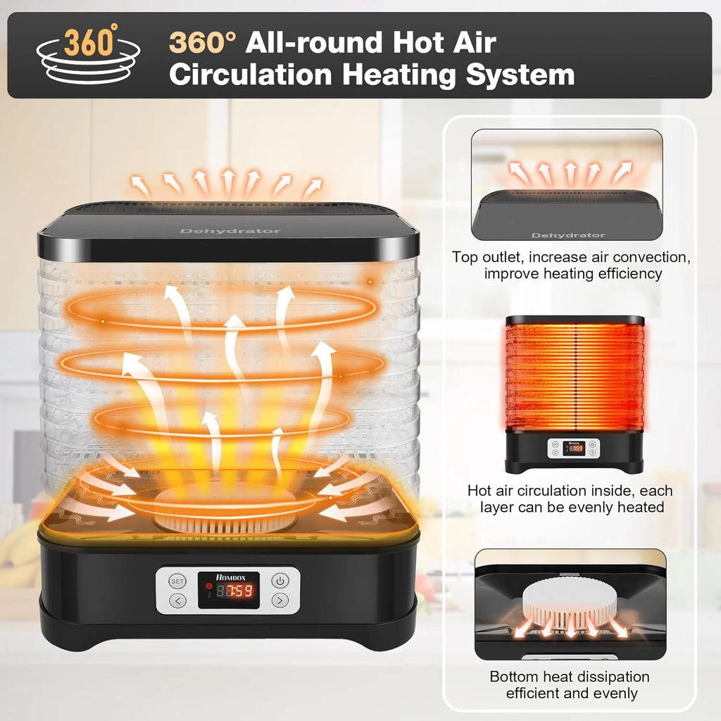 Electric 400W 8 Trays Food Dehydrator Machine with Digital Timer and Temperature Control, BPA Free Black D48785