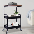 3 Tier Rolling Printer Cart with Wheel (Black+Brown) Q502