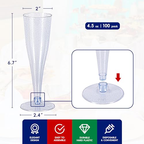 100 Pack 4.5 oz Clear Plastic Champagne Flutes U735215