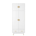 4 Door Wood Wardrobe with Clothing Rod and 2 Drawers, White H652987