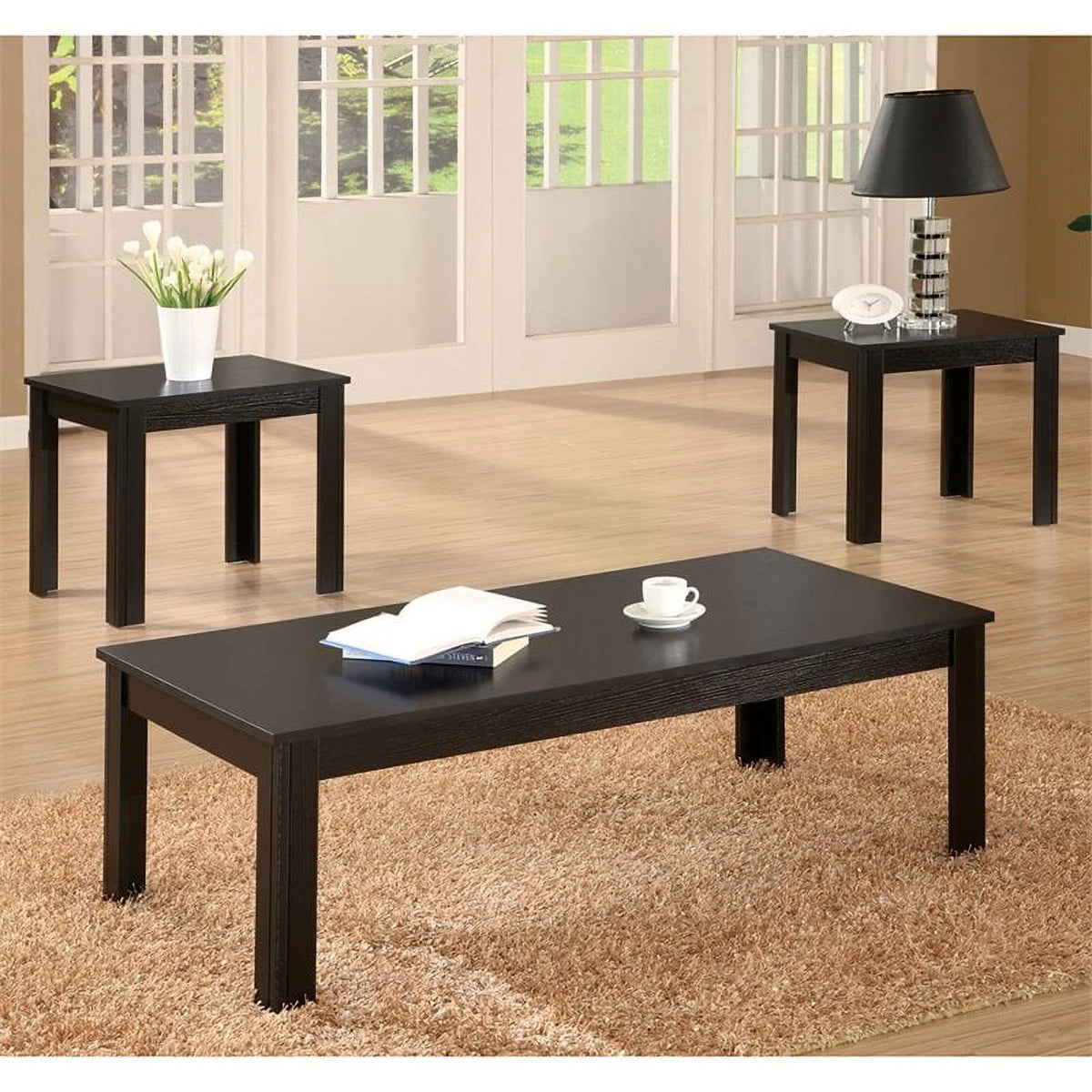 3 Piece Black Coffee Table Set Y701468