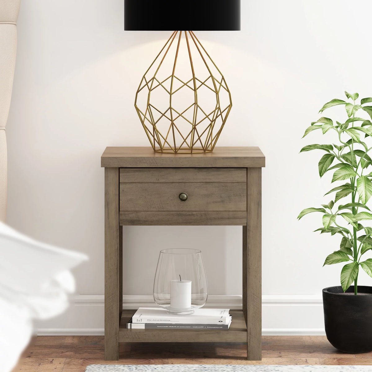 Knotty Gray Oak Wood Accent Table I2599