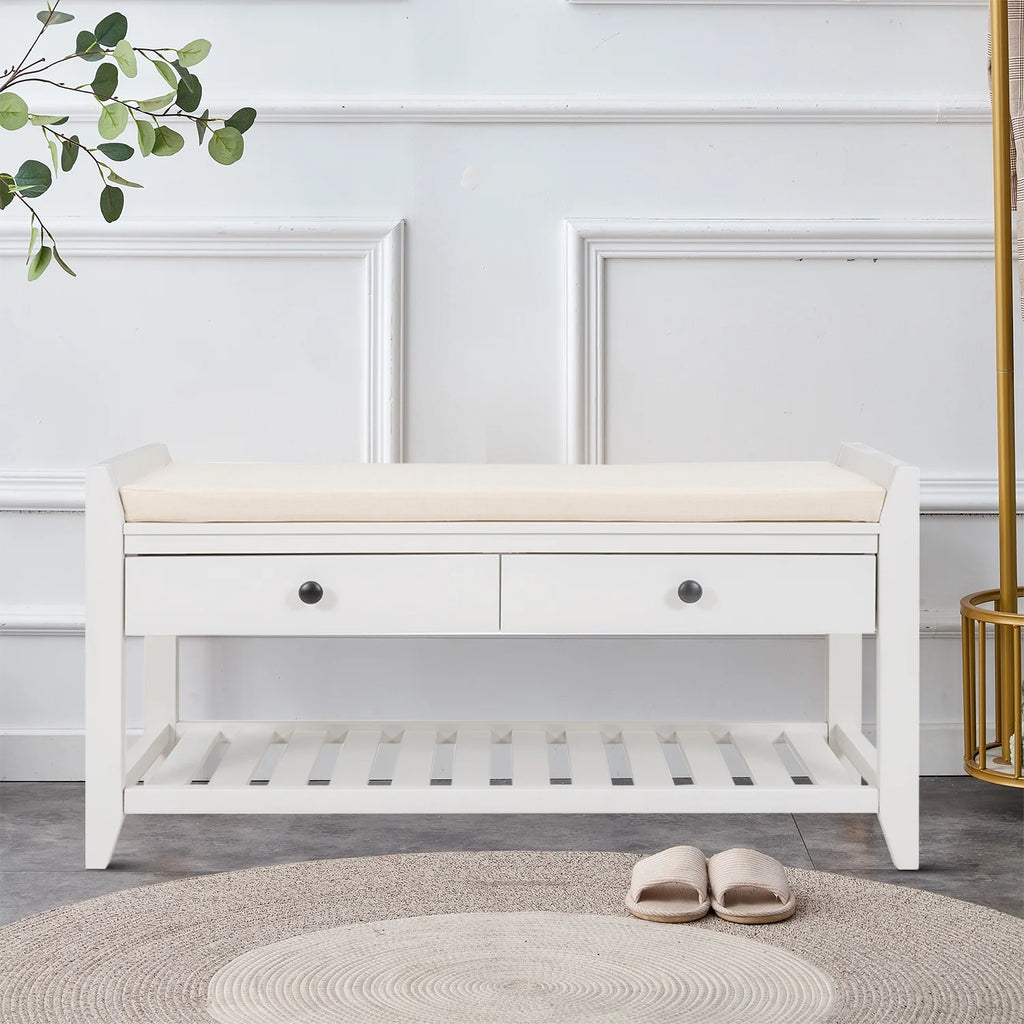 Wood Storage Bench with Cushion and 2 Drawers L323