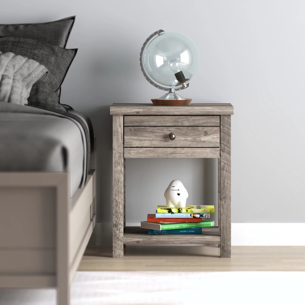 Knotty Gray Oak Wood Accent Table I2599