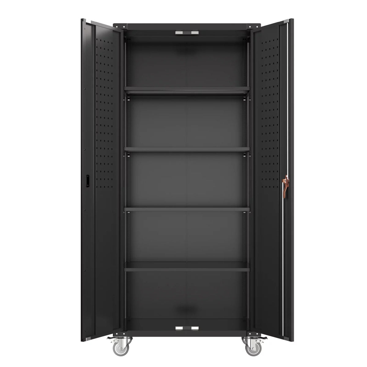 Black Metal Storage Cabinet with Wheels and Pegboard I127