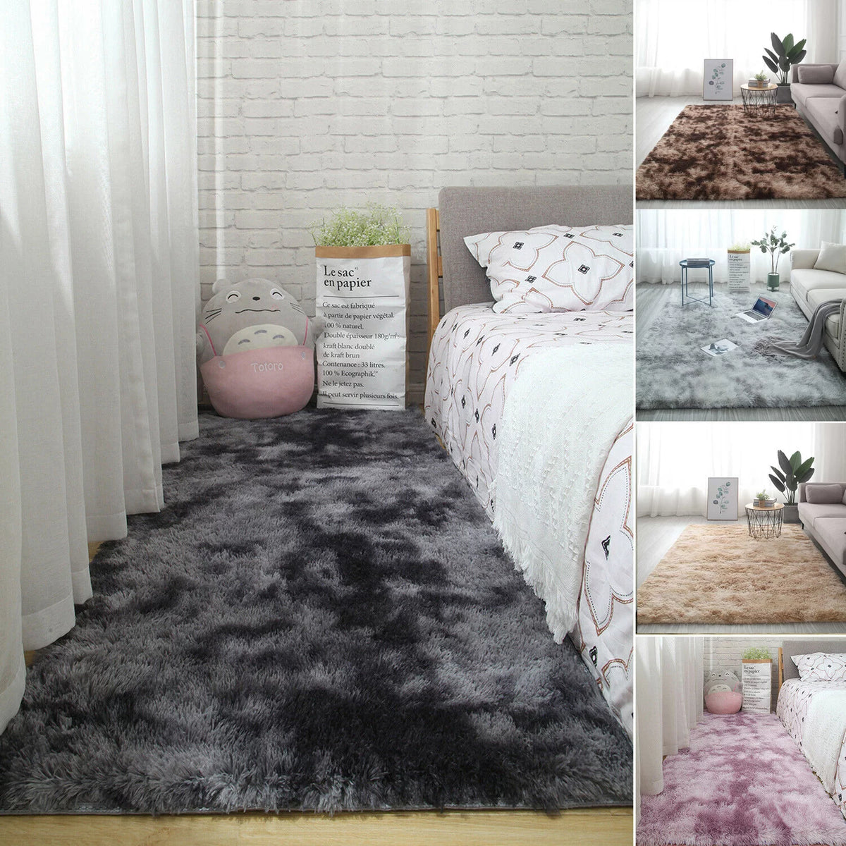 Super Soft Indoor Modern Rugs, Anti-Skid Washable, Dark Grey E58953