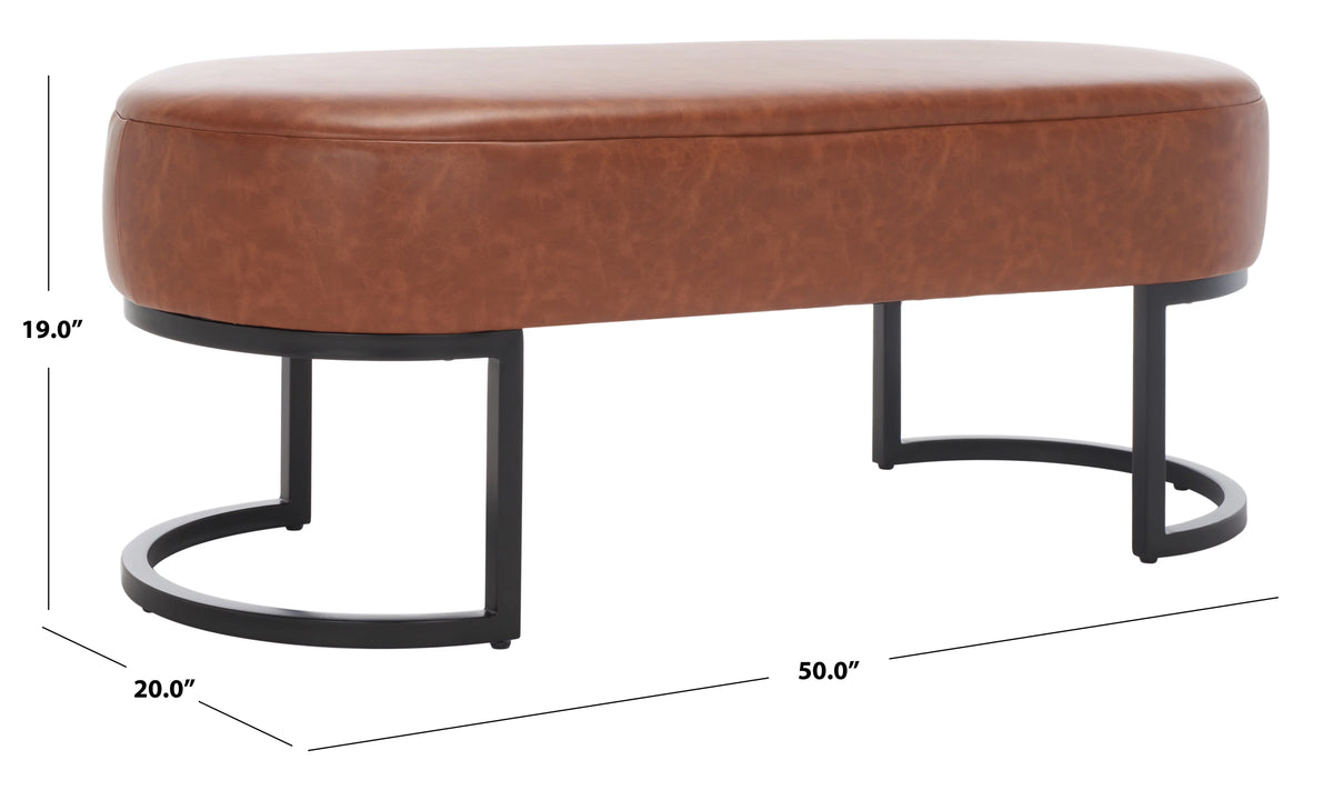 Cognac Leather Oval Bench S780213