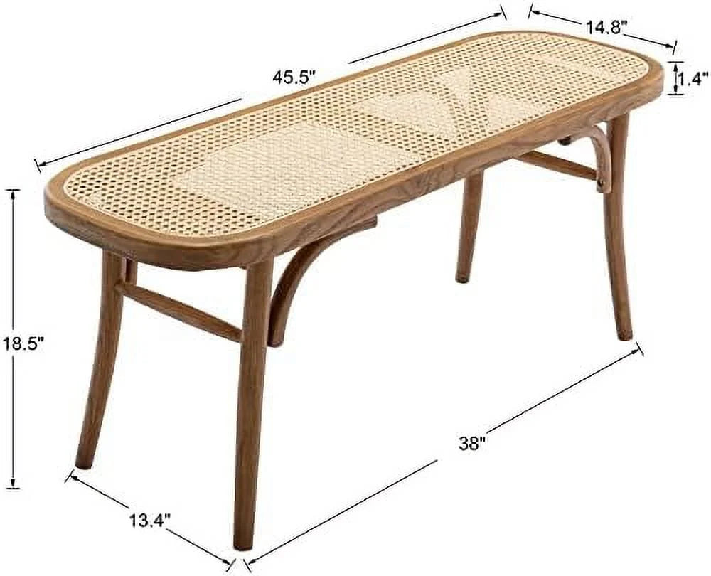 Wood Dining Bench with Rattan Seat I444293