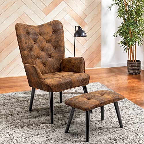 Brown Upholstered Accent Chair with Ottoman S273272