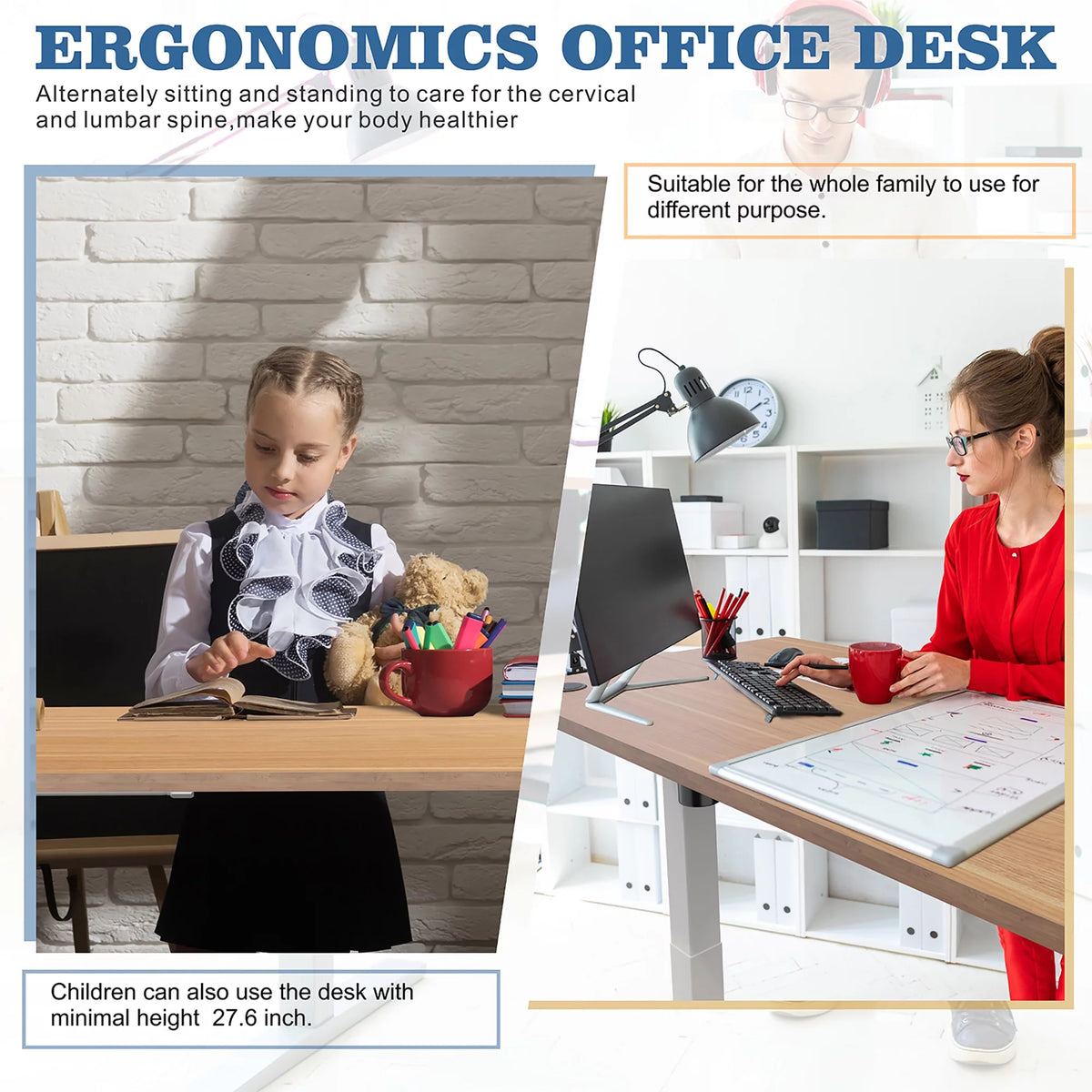 Electric Height Adjustable Standing Desk 63 x 24 Inches White Frame/Yellow Top X815