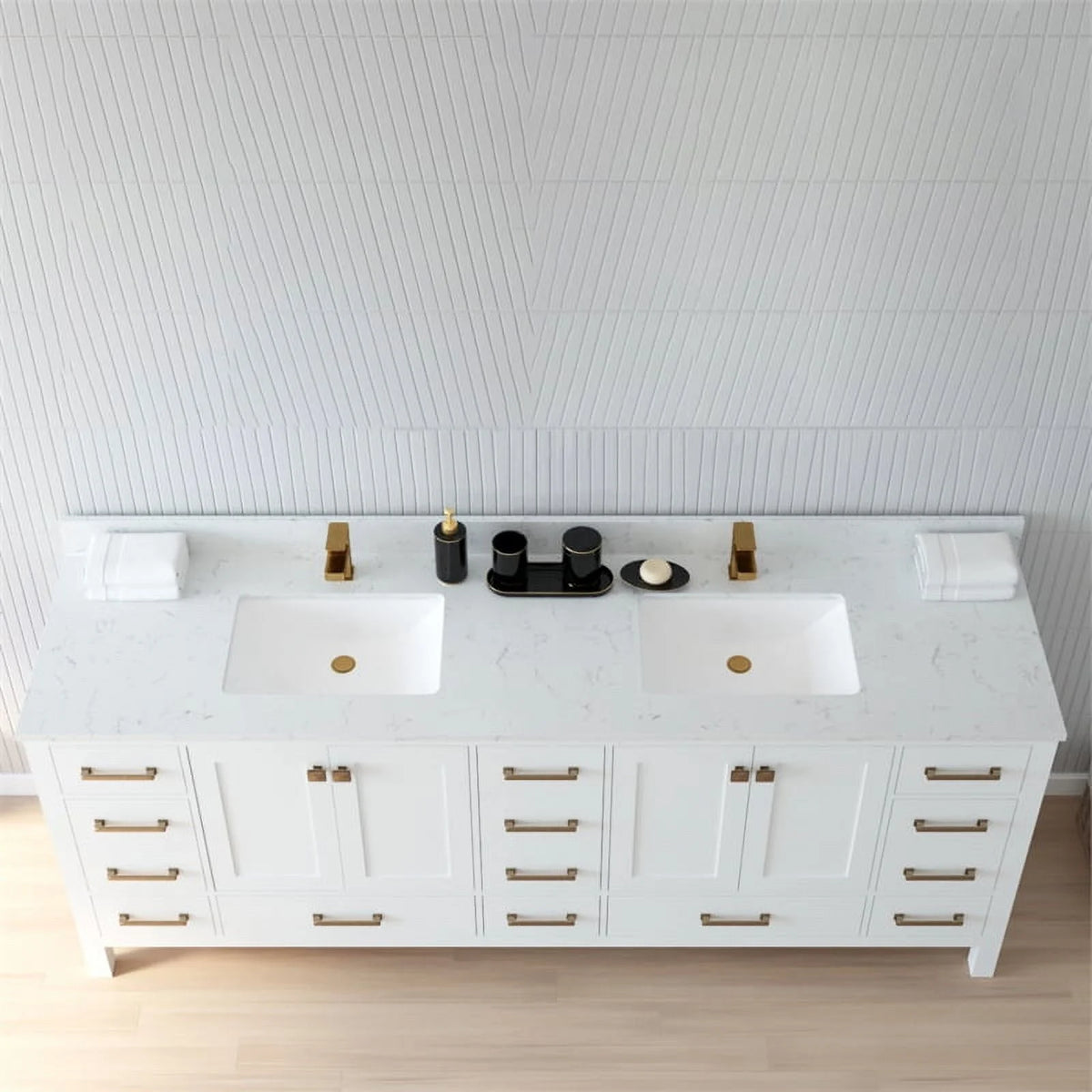 84" Double Sink Bathroom Vanity White Stone Top D623062