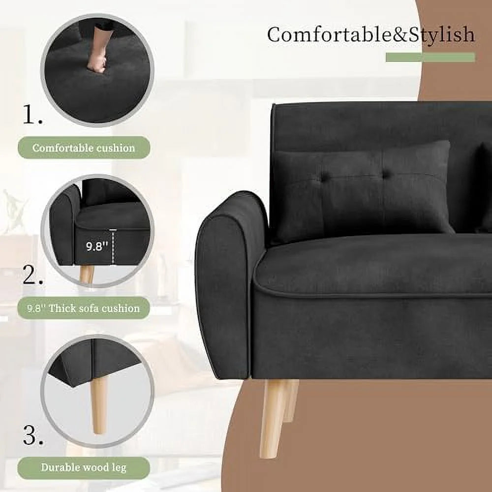 47" Small Modern Loveseat Sofa Linen Fabric 2-Seat Sofa Couch R3838