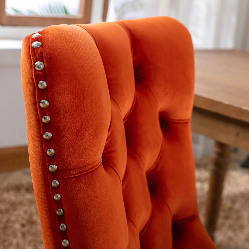 Orange Velvet Upholstered Dining Chair 2-Pcs Set A4736