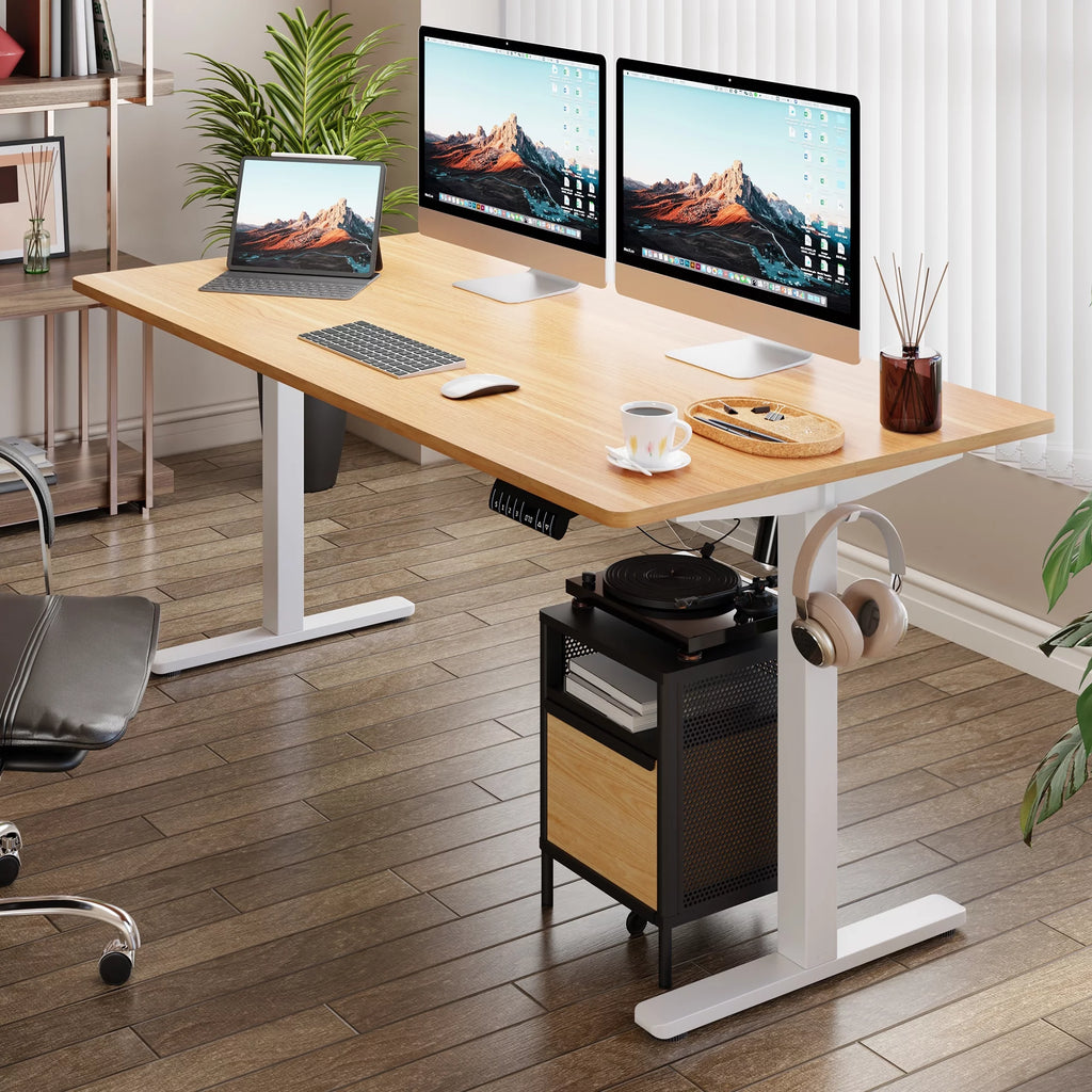 Electric Height Adjustable Standing Desk 63 x 24 Inches White Frame/Yellow Top X815