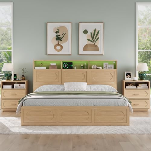 Queen Size Wood Bed Frame with Storage Headboard and 4 Drawers S898