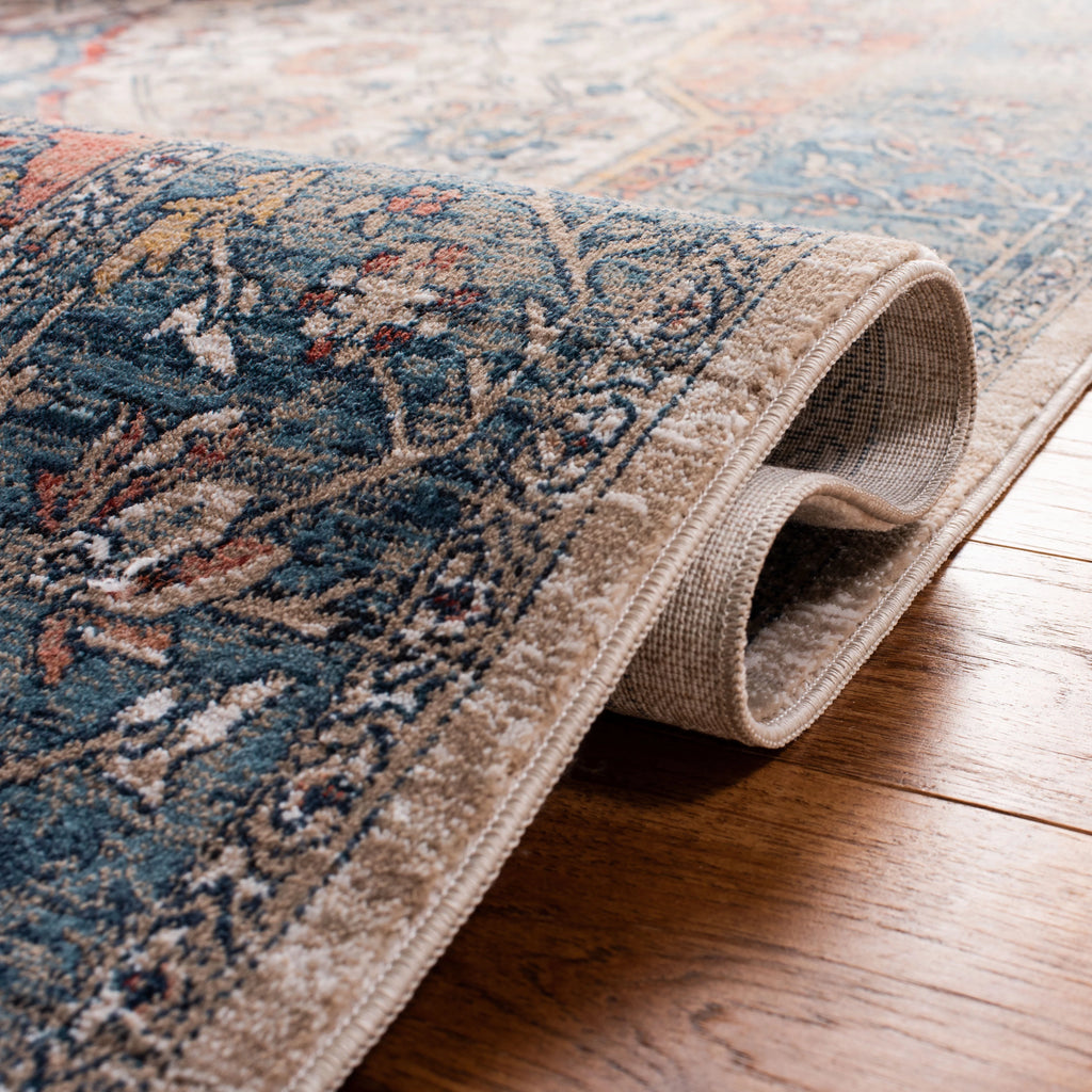 Navy Ivory Floral Bordered Area Rug 6' x 9' V91271