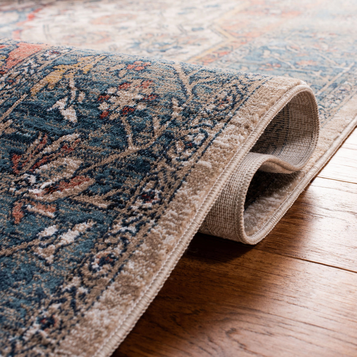 Navy Ivory Floral Bordered Area Rug 6' x 9' V91271