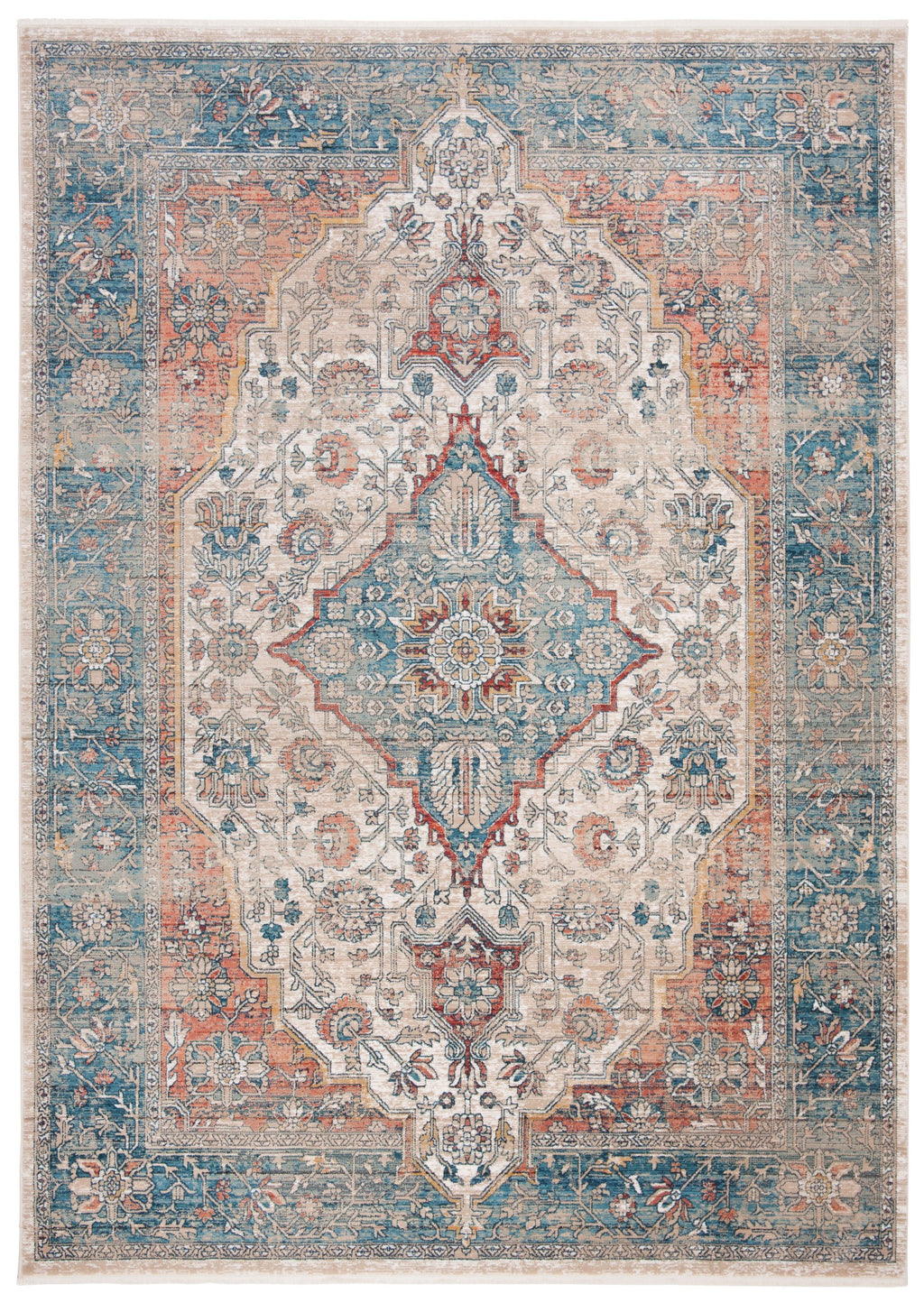 Navy Ivory Floral Bordered Area Rug 6' x 9' V91271