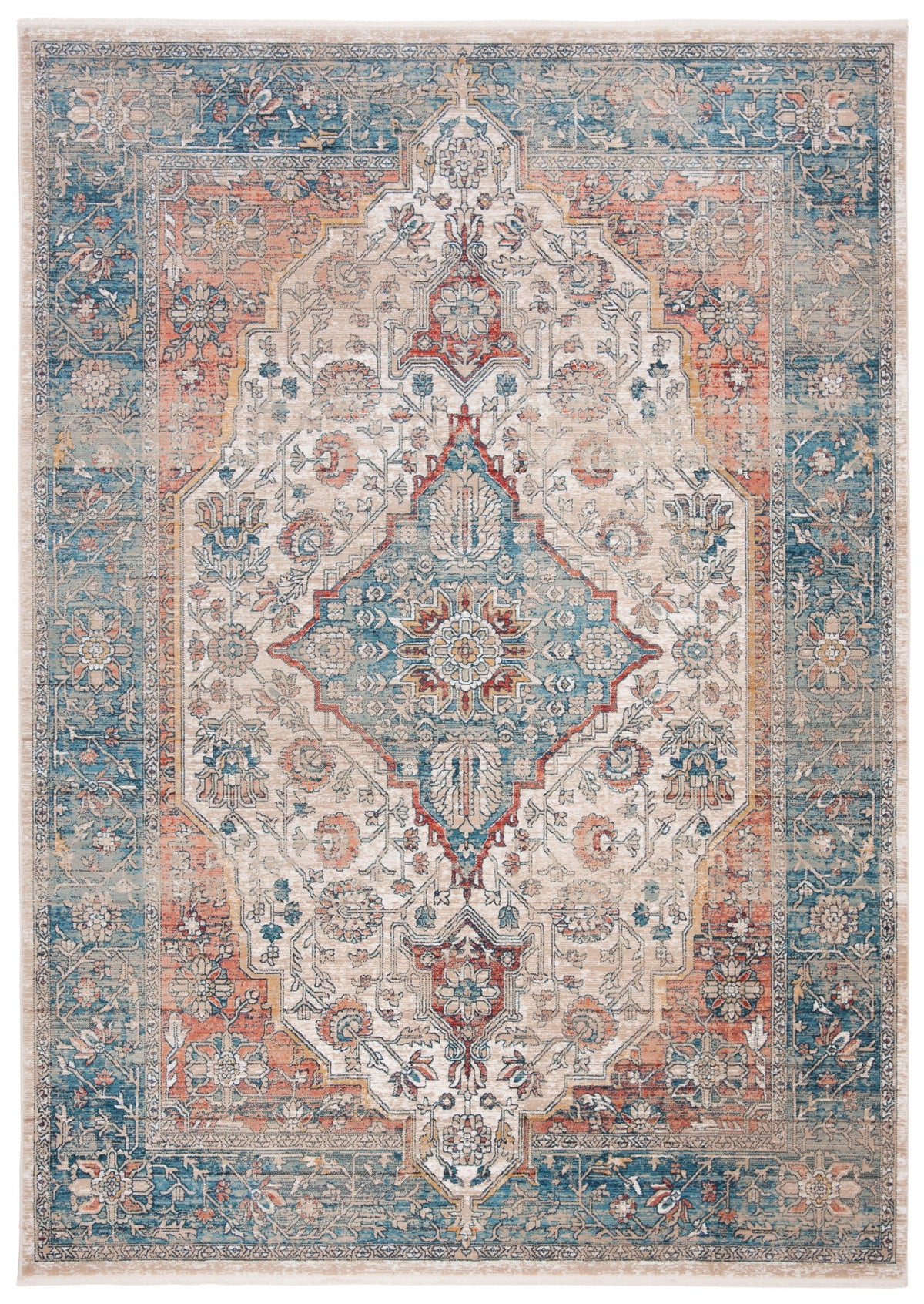 Navy Ivory Floral Bordered Area Rug 6' x 9' V91271