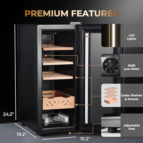 35L Electric Cigar Humidor Cabinet with Spanish Cedar Wood Shelves & Drawer I73093