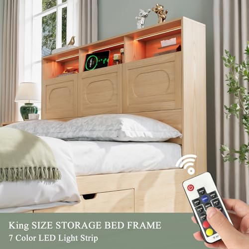 Queen Size Wood Bed Frame with Storage Headboard and 4 Drawers S898