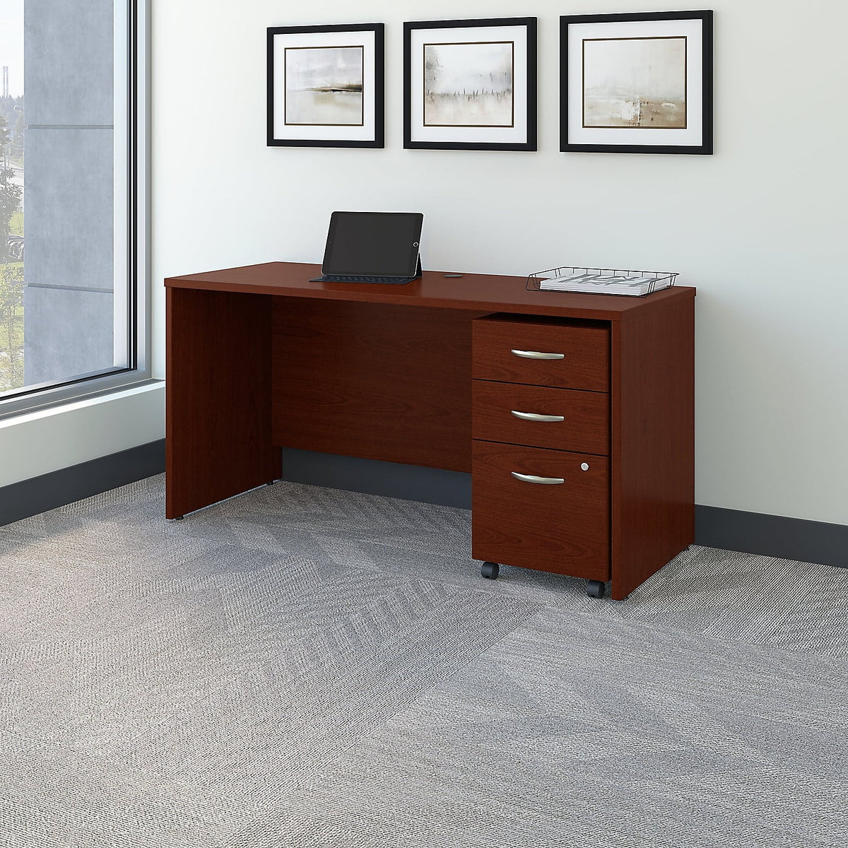 60W x 24D Office Desk with Drawers in Mahogany Q95801