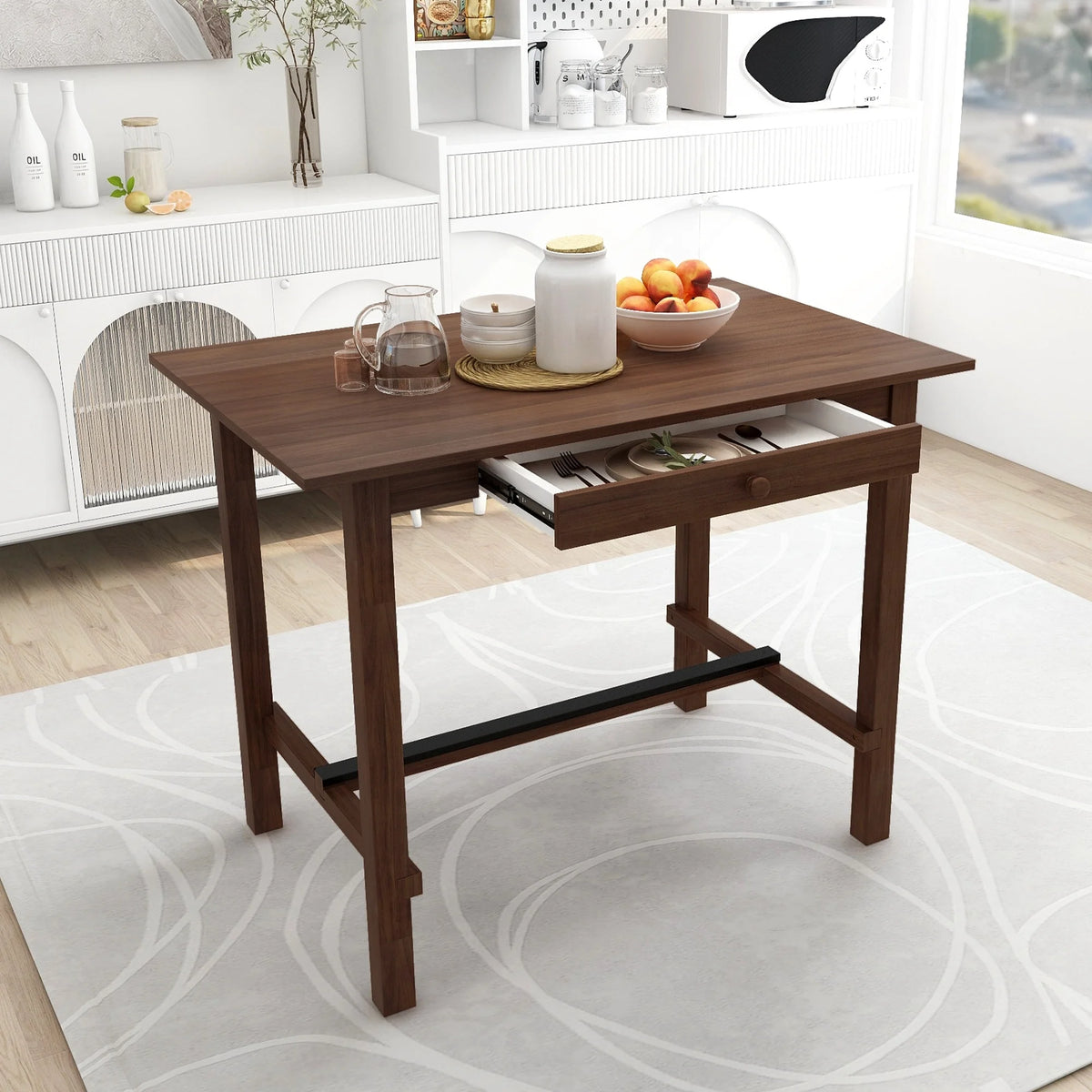 Counter Height Dining Table with Storage Drawer Walnut Z74255