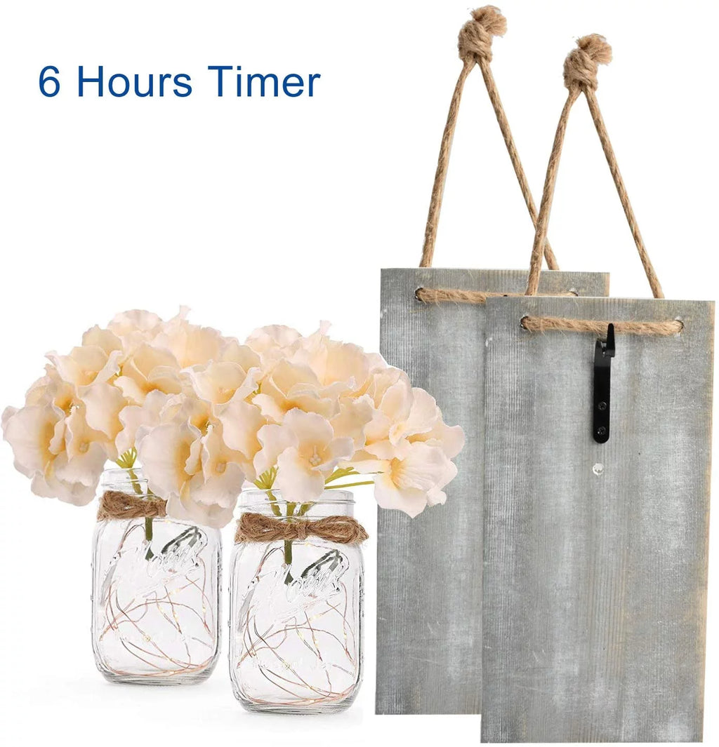 Set of 2 Grey Mason Jar Wall Sconces with Hooks O89284