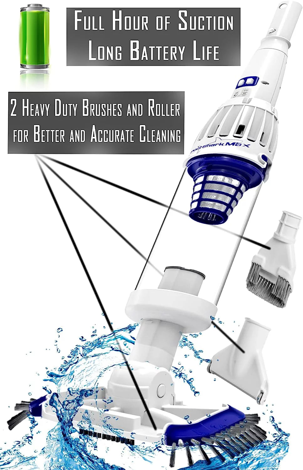 Cordless Rechargeable Pool Vacuum with Roller and Brushes U8147