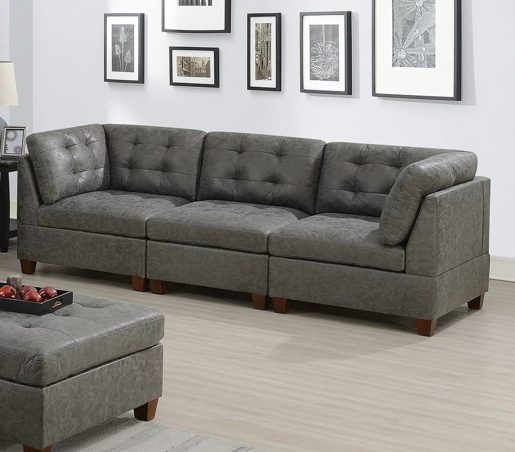 Antique Grey Leatherette Sofa Set 8pcs V14981