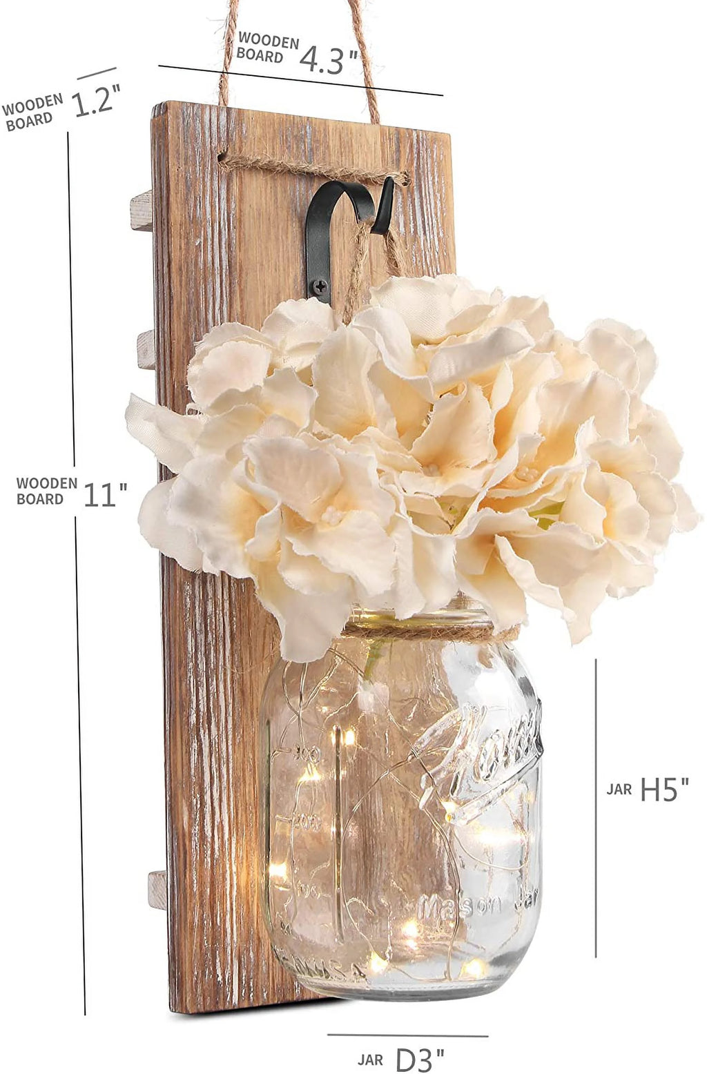 Set of 2 Grey Mason Jar Wall Sconces with Hooks O89284