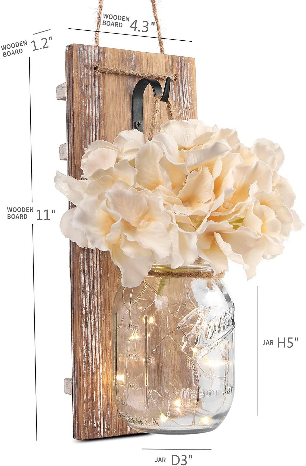 Set of 2 Grey Mason Jar Wall Sconces with Hooks O89284
