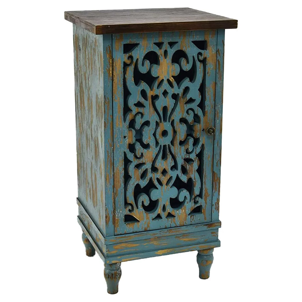 Teal Wooden End Table with Carved Legs O599650