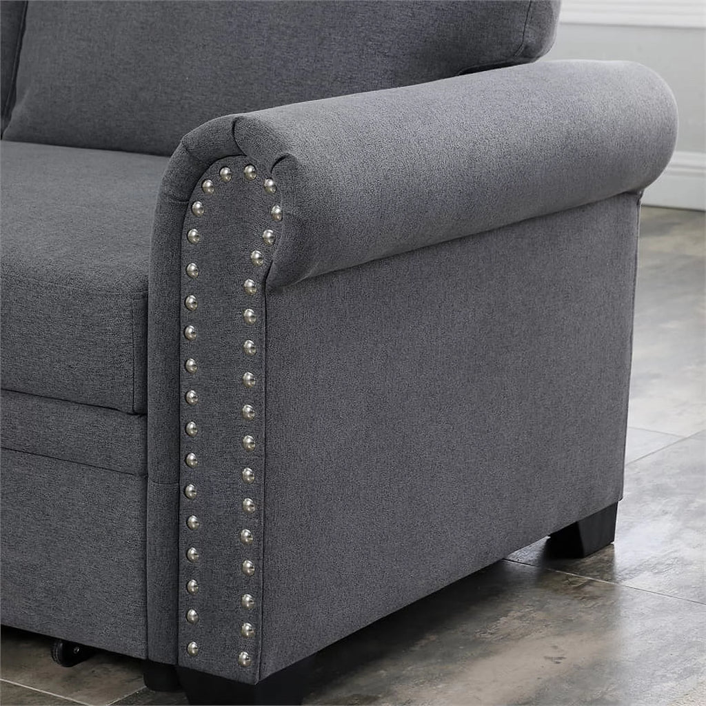 Dark Gray Reversible Fabric Sleeper Sofa with Storage Chaise O805