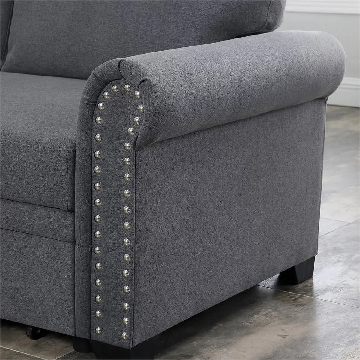 Dark Gray Reversible Fabric Sleeper Sofa with Storage Chaise O805