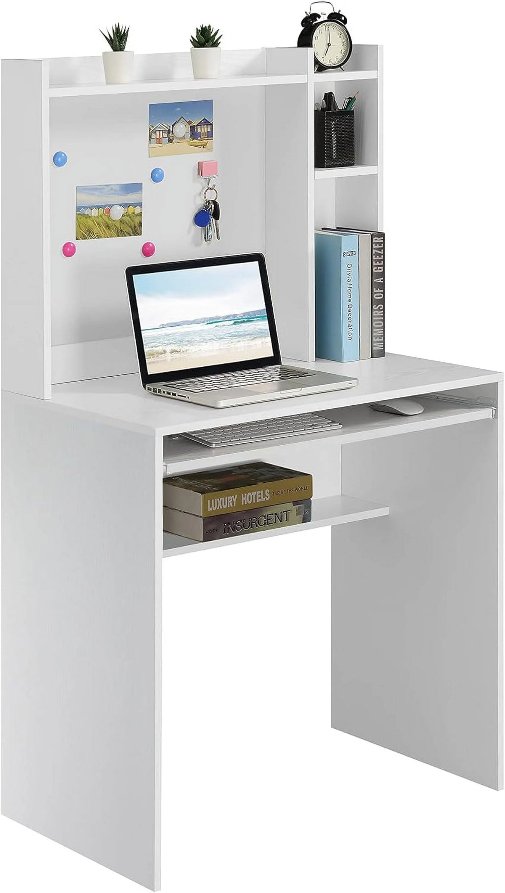 White Student Desk with Shelves D480887