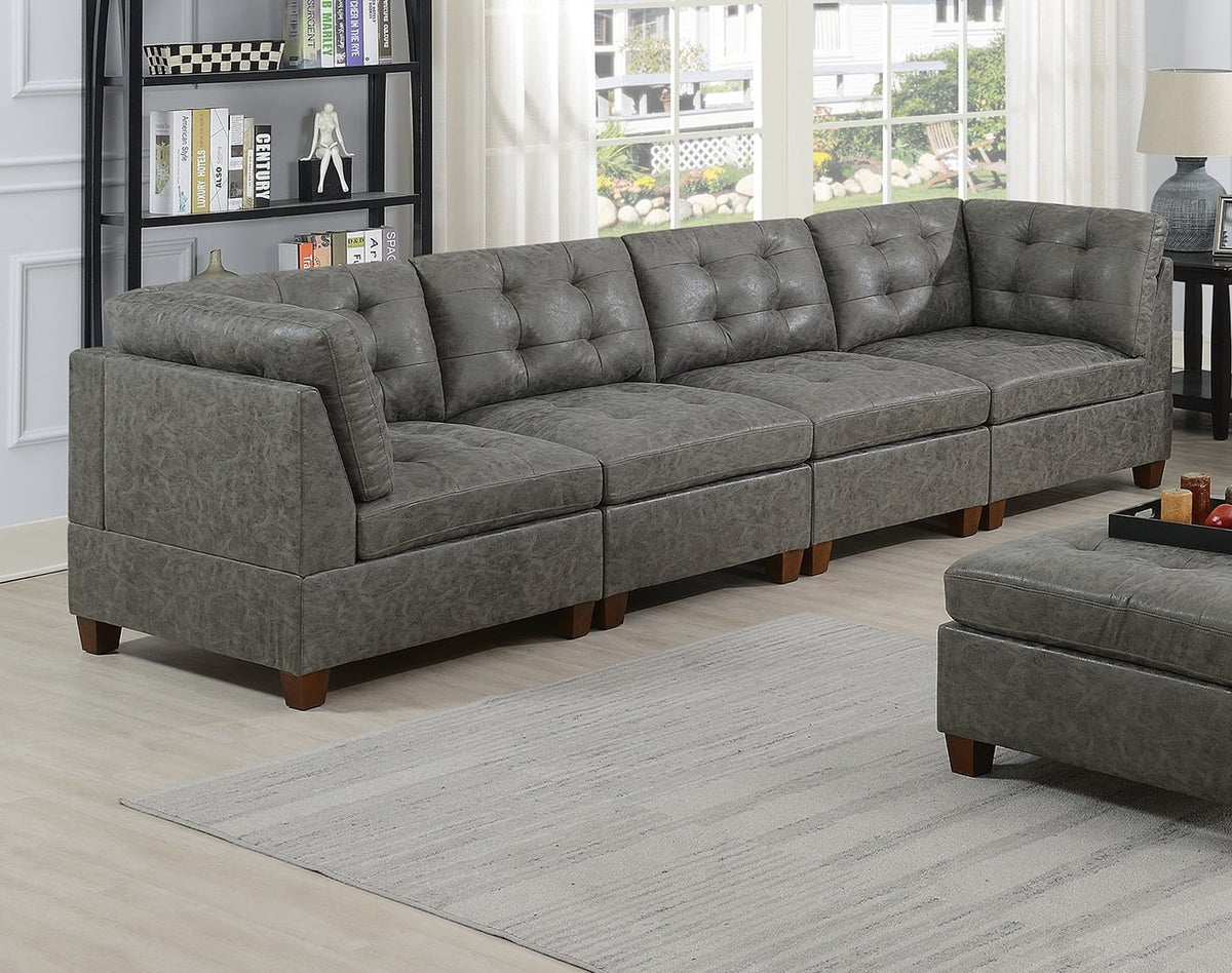 Antique Grey Leatherette Sofa Set 8pcs V14981