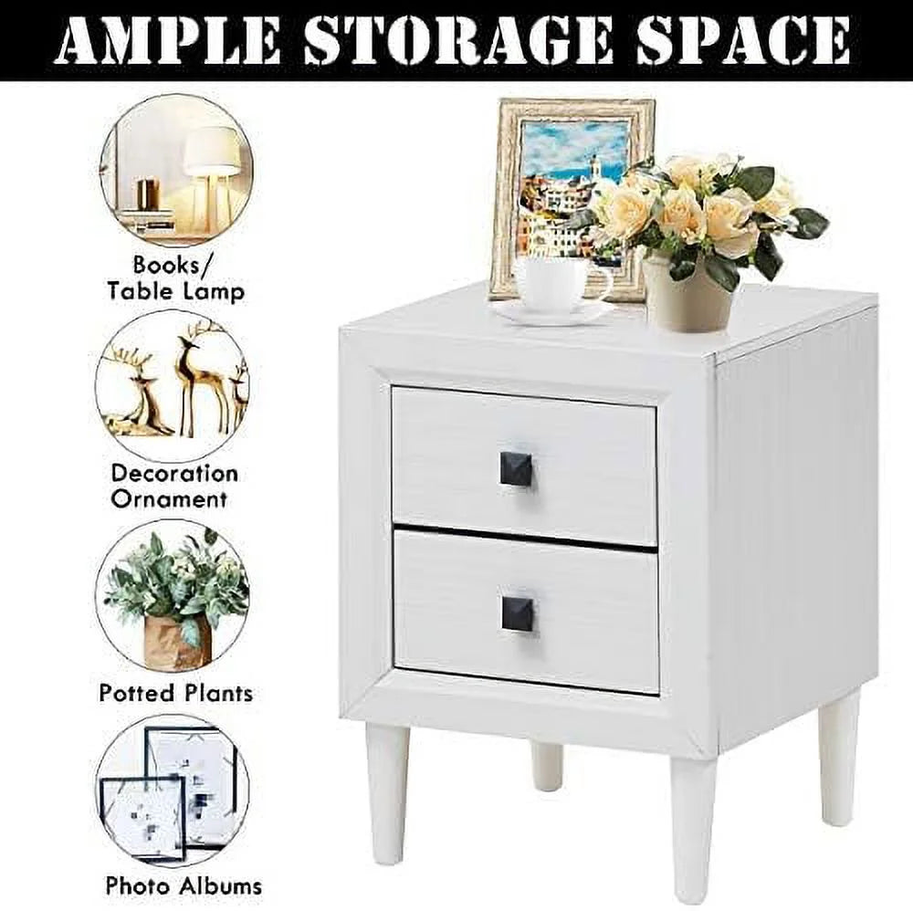 Set of 2 Grey 2-Drawer Nightstand with Solid Wood Legs R3574