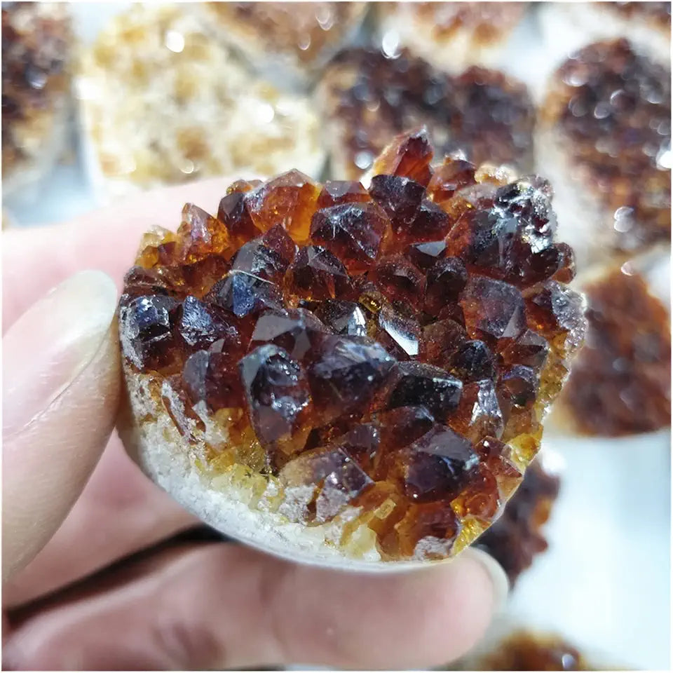 Natural Yellow Crystal Cluster Raw Rock Citrine Quartz Carved Love Heart Stone R985
