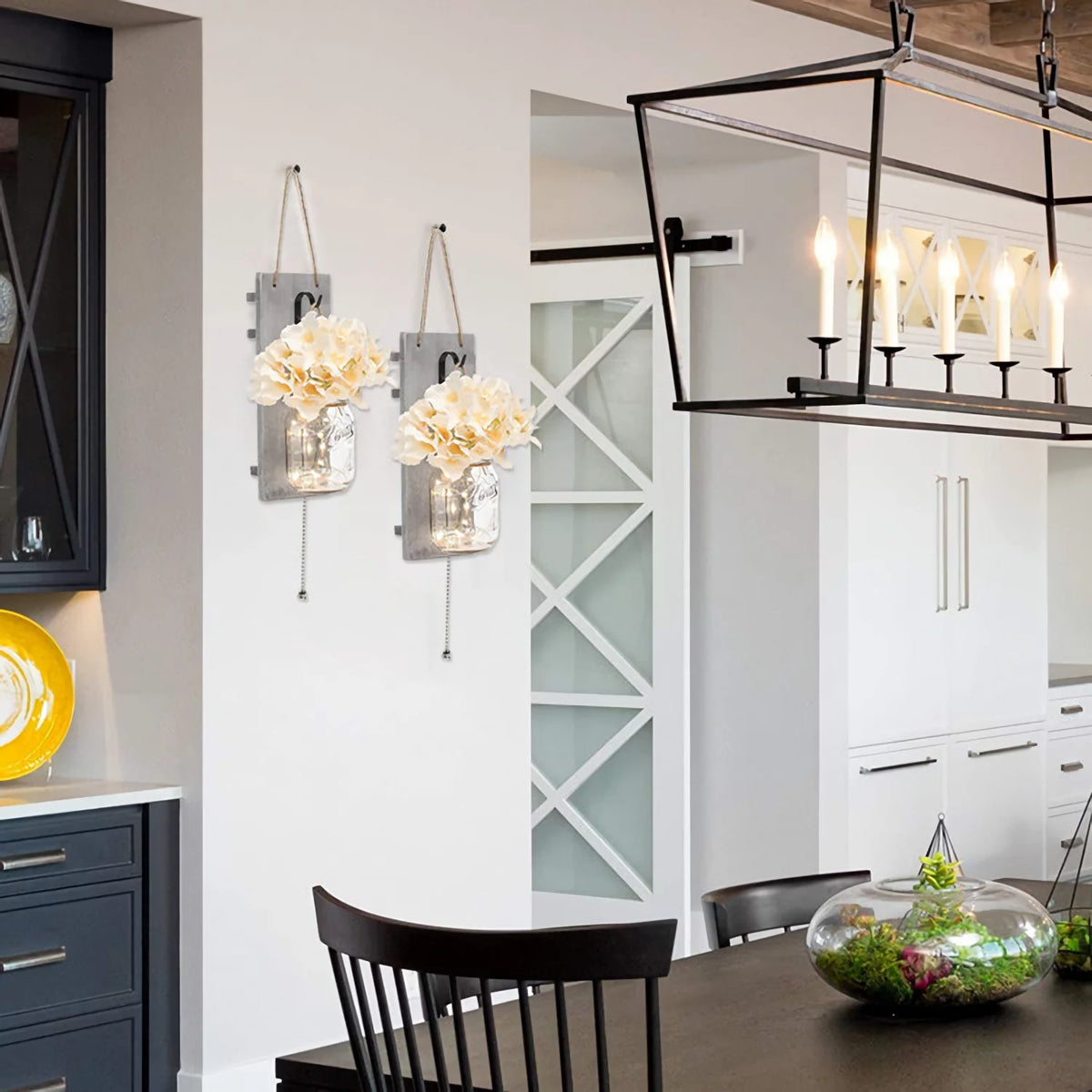 Set of 2 Grey Mason Jar Wall Sconces with Hooks O89284