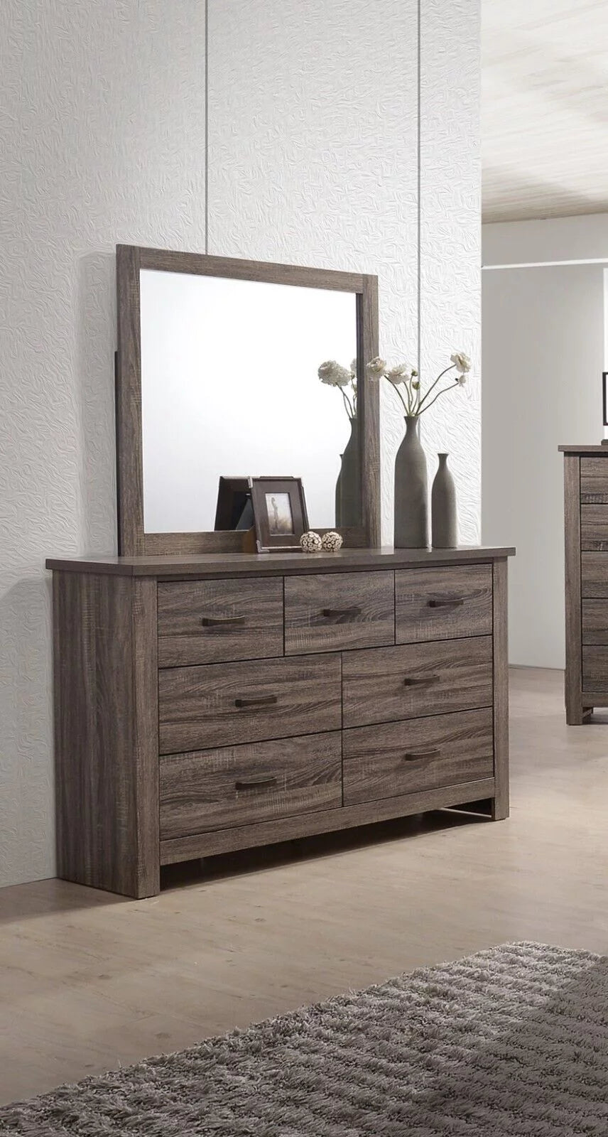 Eastern King Size 4pc Wooden Bedroom Set with Dresser Mirror Nightstand M3279