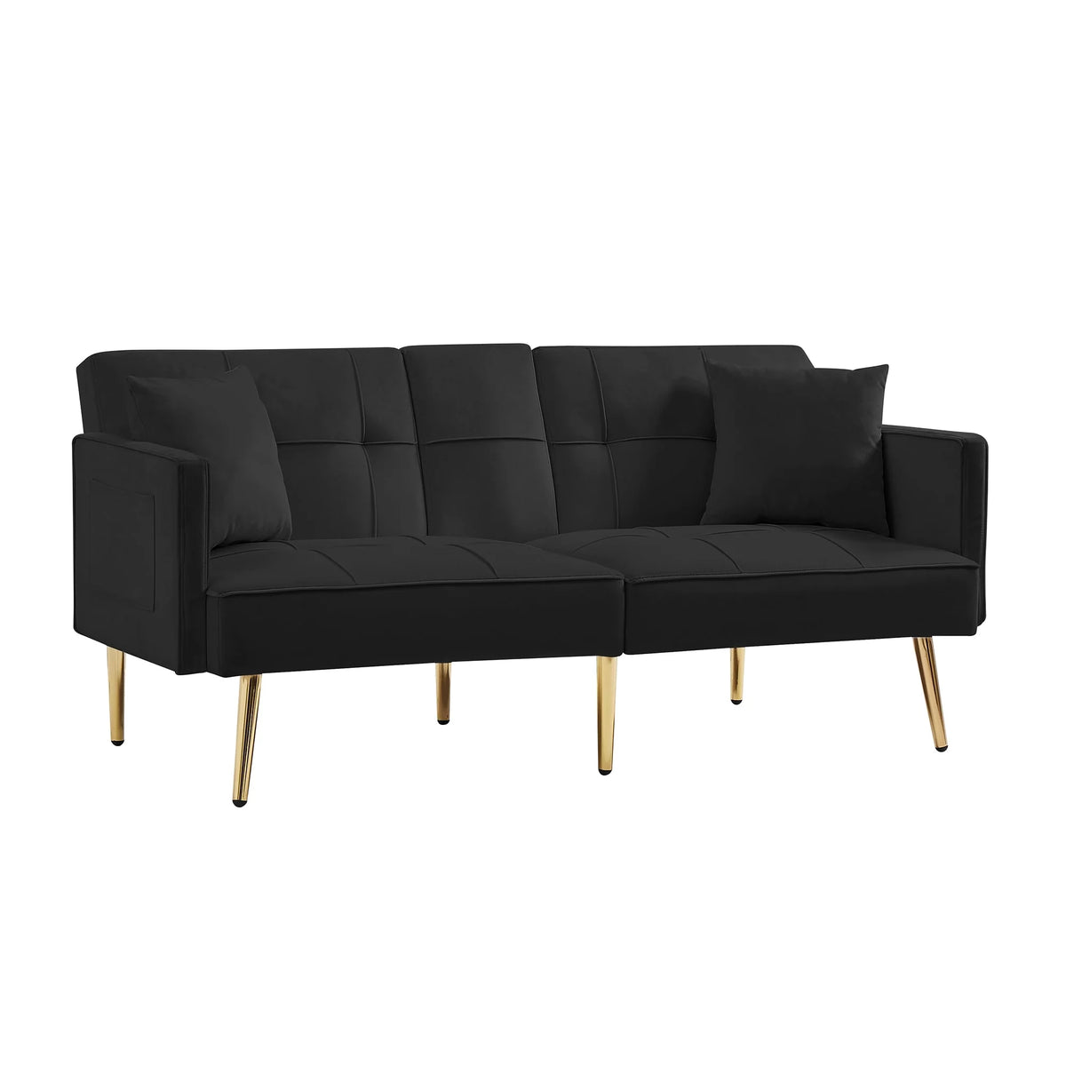 Convertible Sofa Bed with Velvet Fabric and Metal Legs Cream White P445072