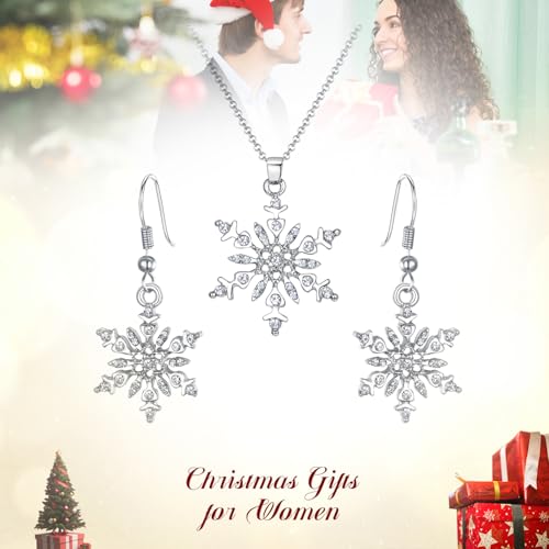 Crystal Snowflake Pendant Necklace Hook Dangle Earrings Set B656979