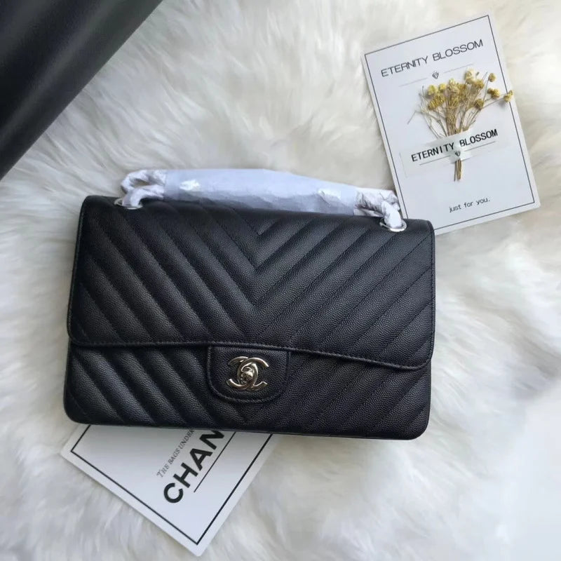 Black Chevron Calfskin Flap Bag S420302